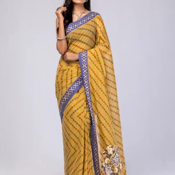 Yellow Printed Cotton Saree