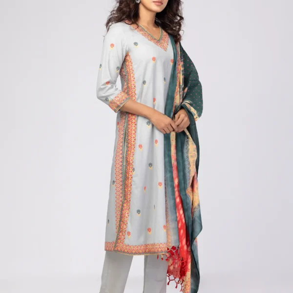 Powder Blue Jamawar Theme Shalwar Kameez