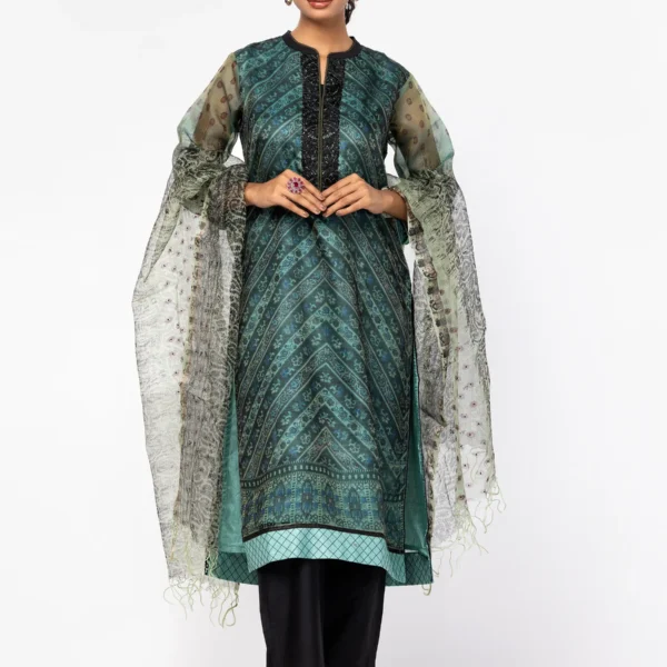 Green Embroidered Jamawar Theme Shalwar Kameez